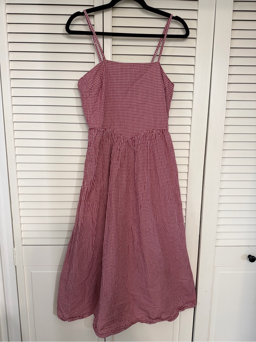 Red and White Gingham Basque Waist Midi Dress